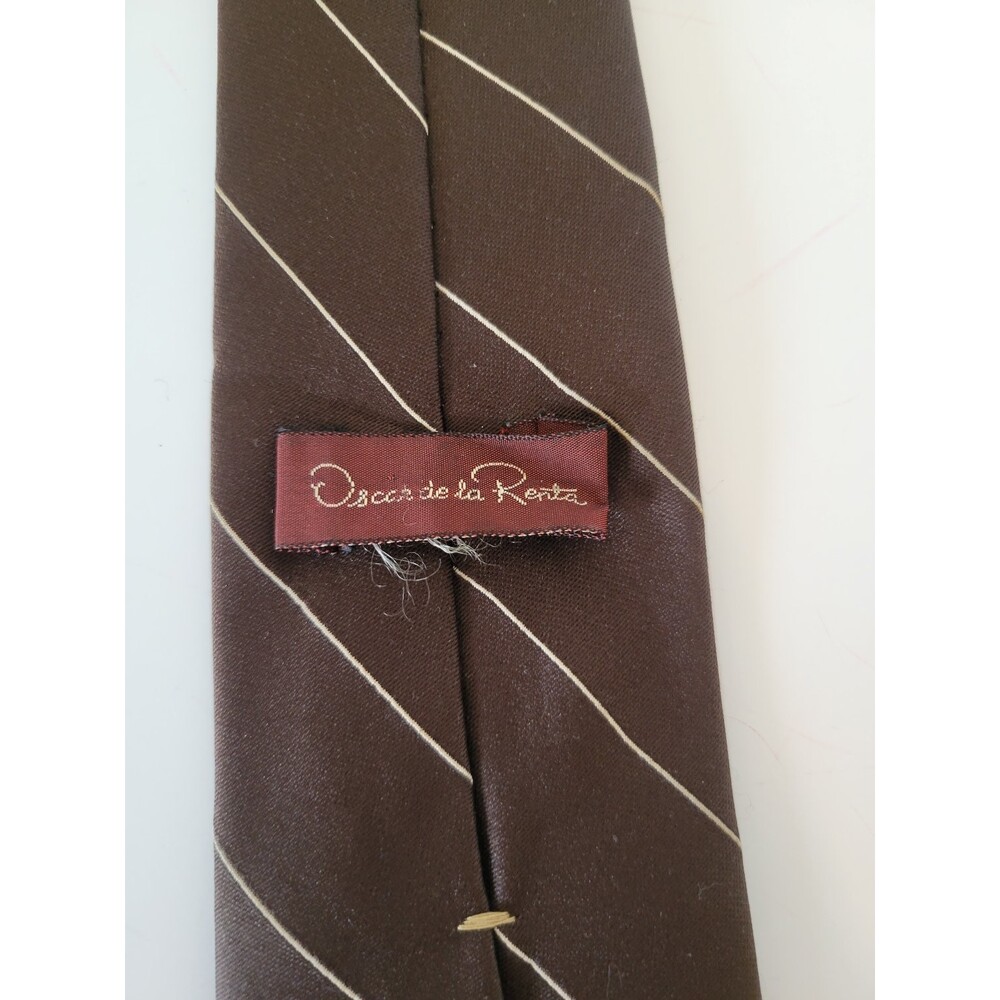 Oscar de la‎ Renta Men's Brown Silk Stripe Tie Classic 100% Silk